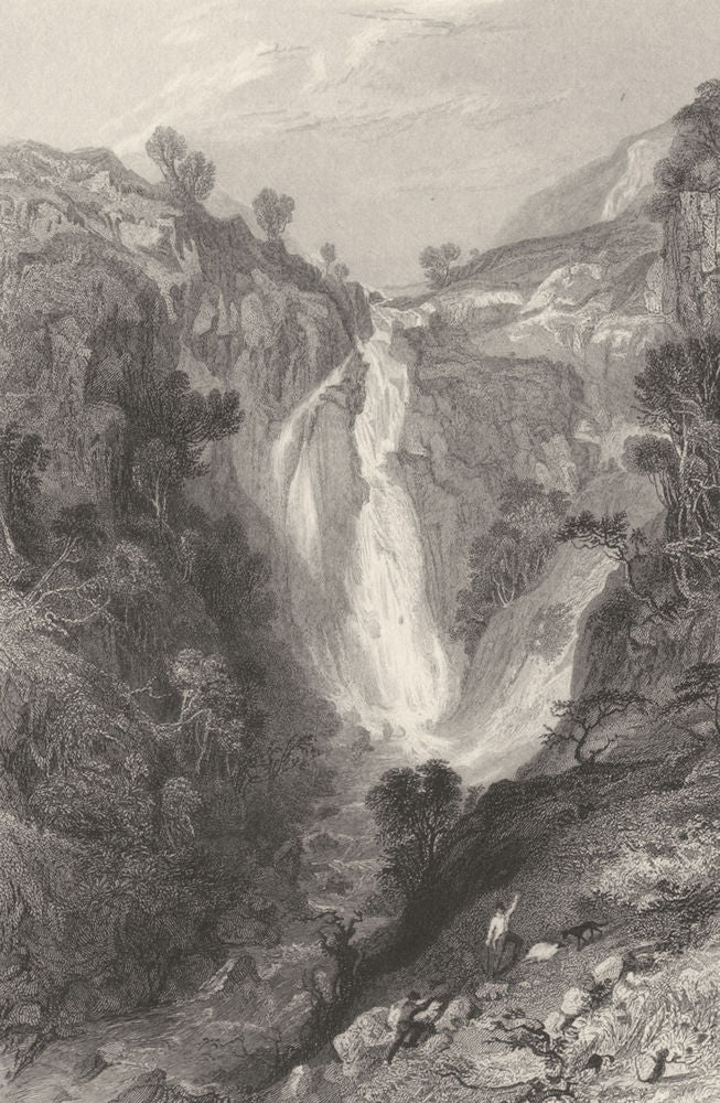 CUMBRIA. Cumbs . Waterfall neat Sty Head. Figures. Cumbs.  1832 old print
